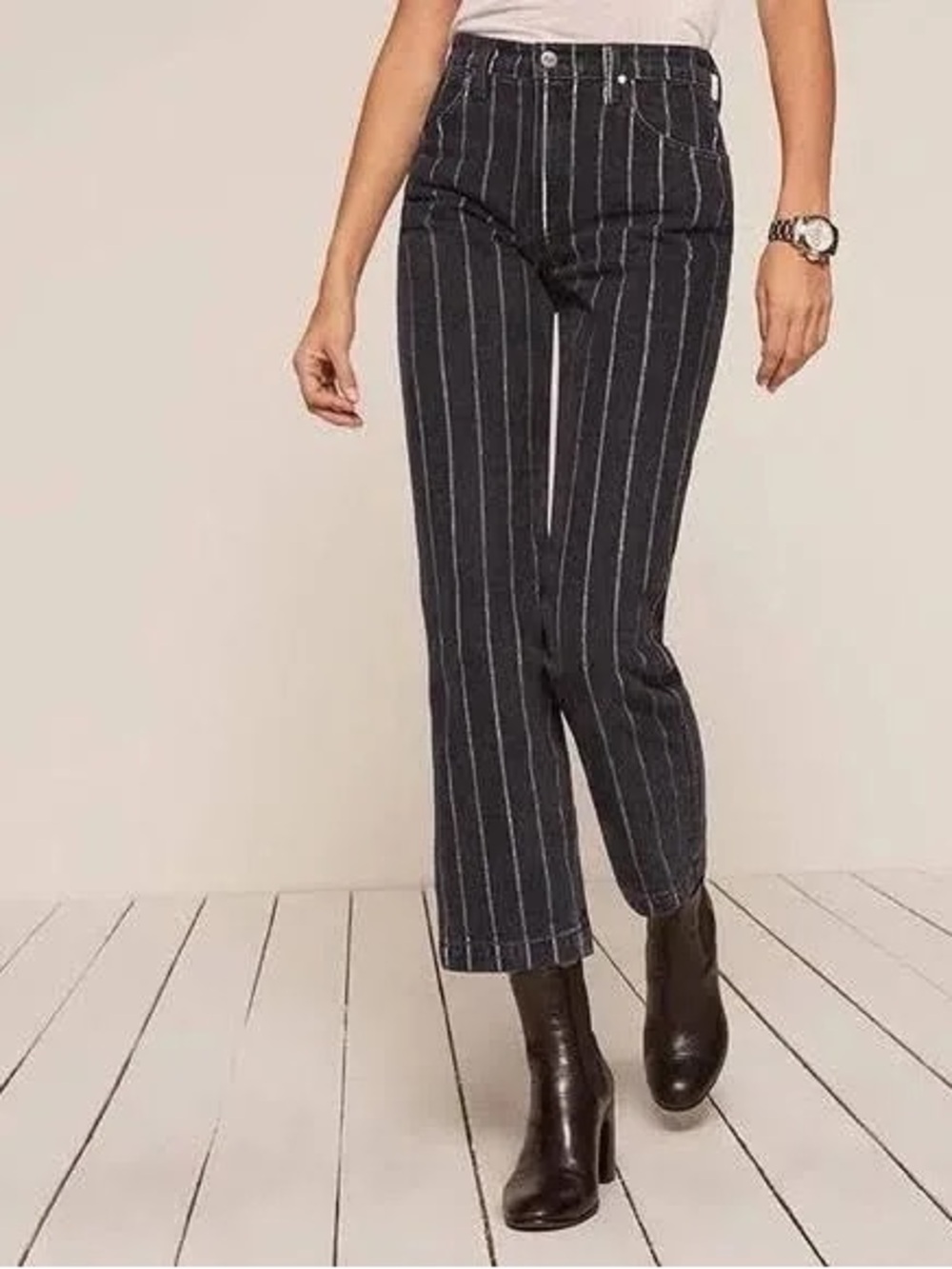 Striped Black High-Rise Cropped Pants